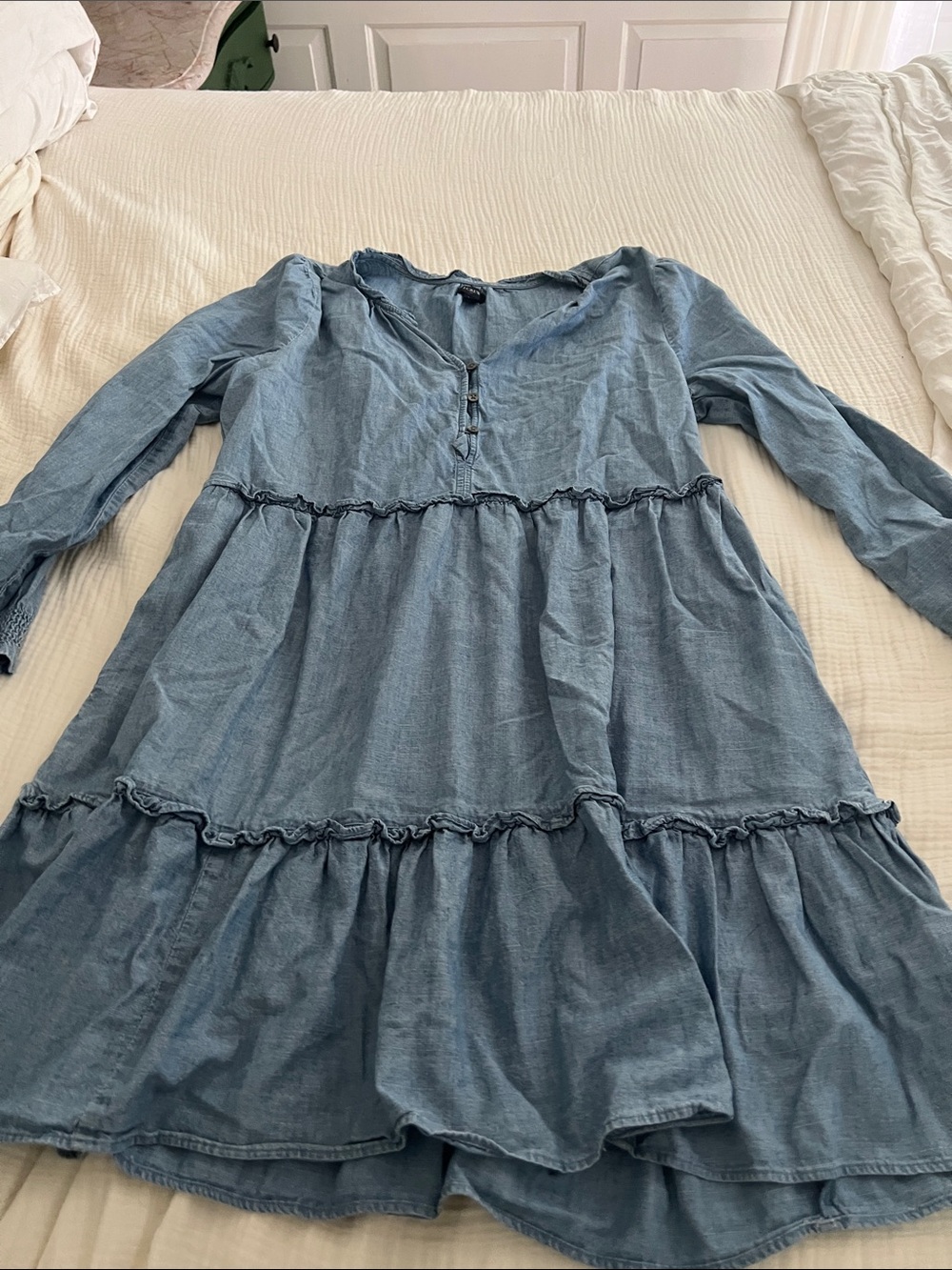 J. Crew Light Blue Tiered Long-Sleeve Dress